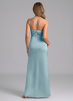 Azazie Eren Vestidos de damas de honor Vestido de Azul Malhumorado de Satén Elástico de Corte Sirena con Hombro unilateral image3