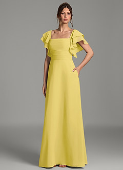 Azazie Dacia Bridesmaid Dresses Canary A-Line Ruched Chiffon Dress image6