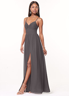 Azazie Zeya Bridesmaid Dresses Steel Grey A-Line V-Neck Pleated Chiffon Dress image4
