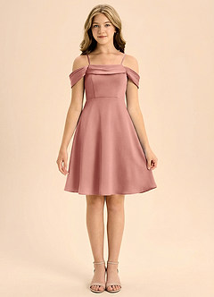 Azazie Anselie Junior Linia A Pofałdowany Satyna elastyczna Mini Młodsza druhna Sukienka image3