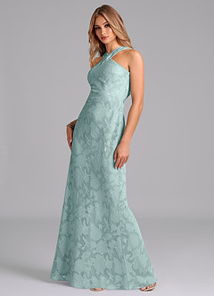 Azazie Doretta Bridesmaid Dresses Mist Mermaid Pleated Floral Burnout Dress image4