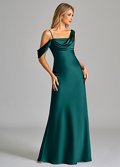 Azazie Celina Bridesmaid Dresses Peacock Sheath Off the Shoulder Stretch Satin Dress image5