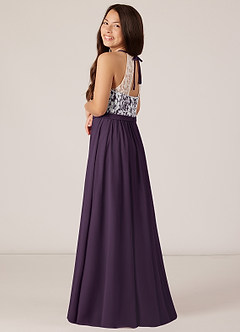 Azazie Fahari Junior Plum A-Line Lace Chiffon Dress image2