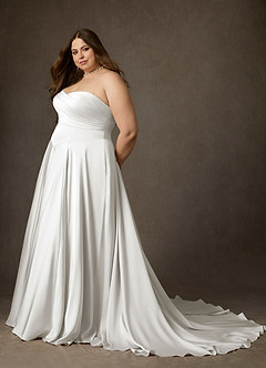 Azazie Alta Wedding Dresses Diamond White A-Line Strapless Stretch Satin Dress image8