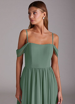 Azazie Calianna Bridesmaid Dresses Eucalyptus A-Line Off the Shoulder Chiffon Convertible Dress image7