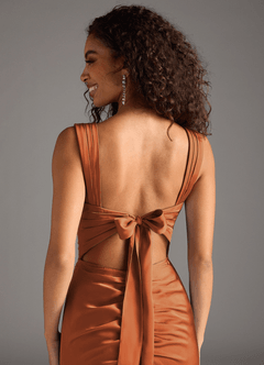 Azazie Jesaphine Bridesmaid Dresses Cinnamon Sheath Bow Stretch Satin Dress image4