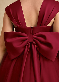 Azazie Chickadee Flower Girl Dresses Burgundy Ball-Gown Sweetheart Neckline Matte Satin Dress image6