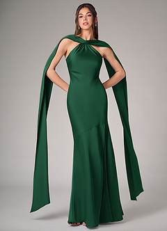 Azazie Kinsley Bridesmaid Dresses Dark Green Mermaid Side Slit Stretch Satin Dress image1