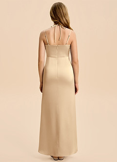 Azazie Nova Junior Champagne Sheath Pleated Stretch Satin Dress image2