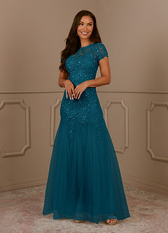 Azazie Laurie Mother of the Bride Dresses Ink Blue Mermaid Scoop Sequins Tulle Dress image4