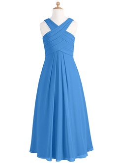 Azazie Kaleigh Junior Blue Jay A-Line Pleated Chiffon Dress image6