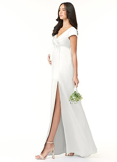 Azazie Allessia Maternity Bridesmaid Dresses A-Line Pleated Stretch Satin Floor-Length Dress image3
