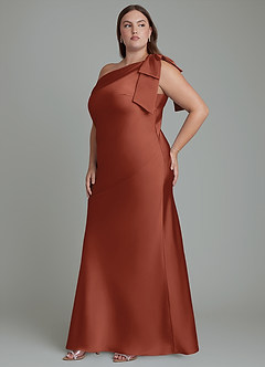 Azazie Yuanna Bridesmaid Dresses Auburn Mermaid One Shoulder Stretch Satin Dress image12
