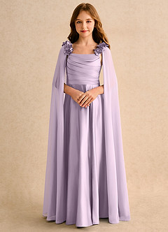 Azazie Rosita Girls Formal Flower Girl Dresses Frosted Lilac A-Line Pleated Matte Satin Dress image5