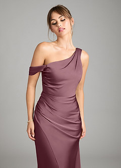 Azazie Madelyn Robes de demoiselle d'honneur Robe Sirène Convertible en Satin extensible Asymétrique Améthyste image4