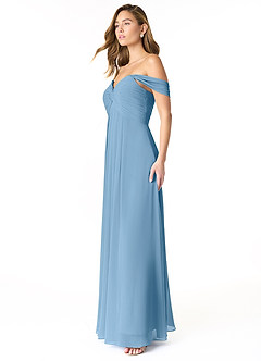 Azazie Kaitlynn Bridesmaid Dresses Steel Blue Empire Ruched Chiffon Convertible Dress image4