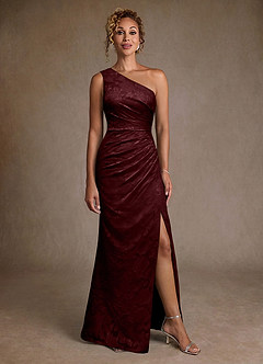 Azazie Joylin Mother of the Bride Dresses Cabernet Trumpet One Shoulder Floral Burnout Dress image4