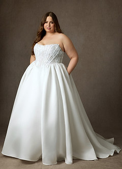 Azazie Mirabeth Trouwjurken Jurk van Kant met Baljurk Strapless Diamant Wit image2