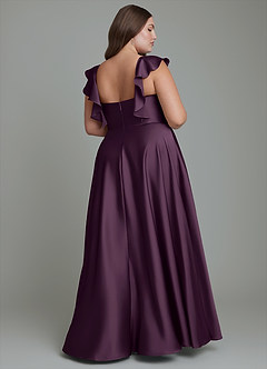Azazie Leilani Bridesmaid Dresses Plum A-Line Ruched Stretch Satin Dress image11