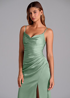 Azazie Claudelle Bridesmaid Dresses Agave Mermaid Strapless Stretch Satin Dress image2