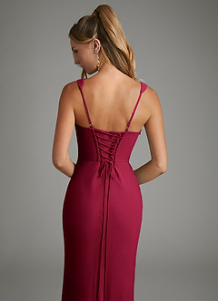 Azazie Asa At-home Try On Dresses Burgundy Sheath Corset Chiffon Dress image7