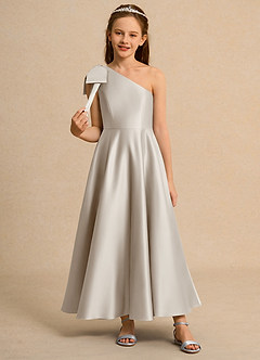 Azazie Guppy Junior Formal vestidos de niña de las flores Vestido de Escarcha de Satin Mate de Corte En A con Hombro unilateral image3