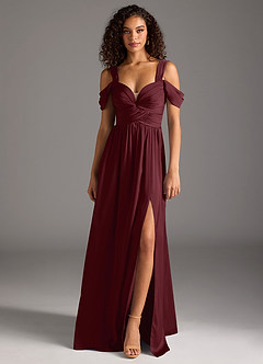 Azazie Lianne Brautjungfernkleider A-Linie Schulterfrei Stretch-Satin Kleid Cabernetrot image14