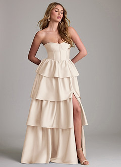 Azazie Faye Bridesmaid Dresses White Alabaster A-Line Ruched Stretch Satin Dress image4