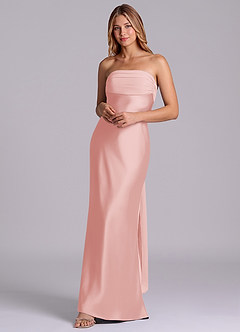 Azazie Ailanie Bridesmaid Dresses Powder Pink Sheath Strapless Stretch Satin Dress image3