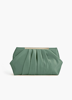 front Matching Color Matte Satin Pleated Clutch