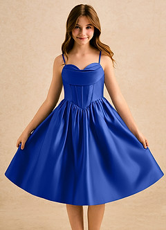 Azazie Shona Girls Formal Schlussverkauf A-Linie Herzausschnitt Matte Satin Kleid Königsblau image5