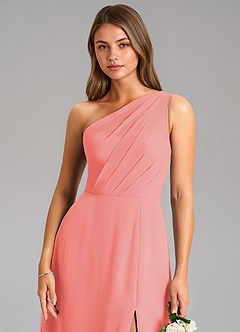 Azazie Phaedra Bridesmaid Dresses Coral A-Line One Shoulder Chiffon Dress image8