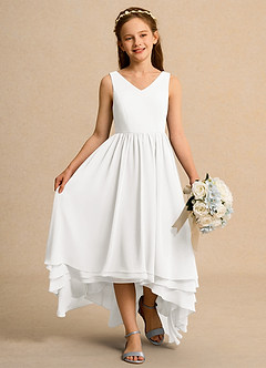 Azazie Kitten Girl Jurken voor bloemenmeisjes A-Lijn Jurk van Chiffon Ivoor image4