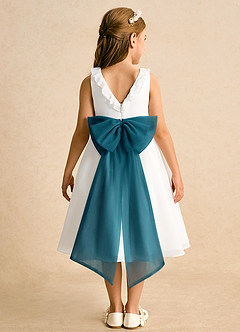 Azazie Dani Flower Girl Dresses Ivory Ink Blue A-Line Bow Chiffon Dress image7
