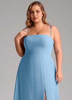 Azazie Wren Bridesmaid Dresses Steel Blue A-Line Side Slit Chiffon Convertible Dress image10