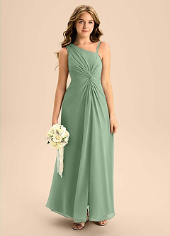 Azazie Brooke Junior Matcha A-Line Side Slit Chiffon Dress image1