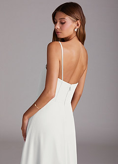 Azazie Wren Brautjungfernkleider A-Linie Schulterfrei Chiffon Kleid Weiß image7