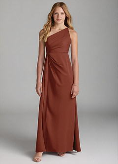 Azazie Mika Junior Auburn A-Line Pleated Stretch Satin Dress image3