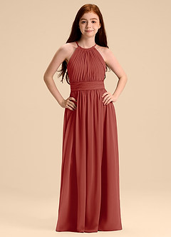 Azazie Malone Junior Terracotta A-Line Pleated Chiffon Dress image7