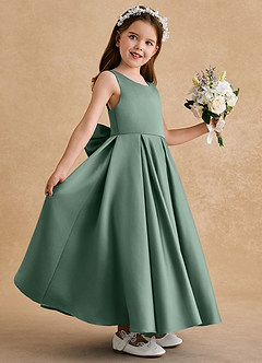 Azazie Honey Bear Flower Girl Dresses Eucalyptus A-Line Pleated Matte Satin Dress image5