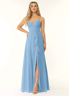 Azazie Naeem Brautjungfernkleider Eine Linie V-Hals Rüsche Chiffon Kleid Puderblau image1
