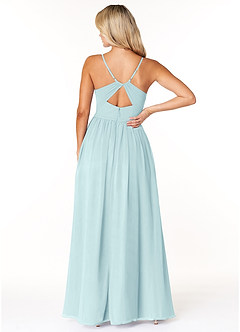 Azazie Dominic Bridesmaid Dresses Sea Glass A-Line V-Neck Pleated Chiffon Dress image2