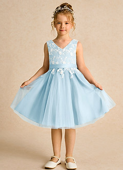 Azazie Butterfly Flower Girl Dresses Sky Blue A-Line Lace Dress image2