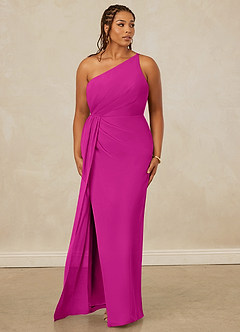 Christian Siriano Bridal for Azazie 1003 Bridesmaid Dresses Fuchsia Sheath One Shoulder Chiffon Dress image10