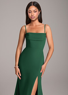 Azazie Saige Bridesmaid Dresses Dark Green Sheath Off the Shoulder Chiffon Convertible Dress image2