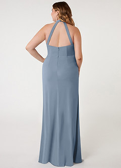 Azazie Galicia Vestidos de damas de honor Vestido de Azul Polvoriento de Chifón elástico de Corte Sirena con Halter Plisado image6