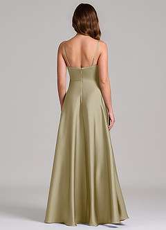 Azazie Amani Bridesmaid Dresses Moss Green A-Line Pleated Stretch Satin Dress image5