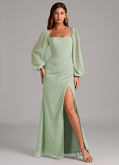 Azazie Brixley Bridesmaid Dresses Dusty Sage Mermaid Long Sleeve Chiffon Dress image4