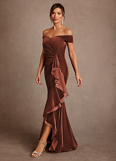 Azazie Billings Klänningar till brudens mor Klä Sjöjungfru i sammet Av axeln Terrakotta image2