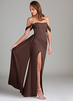 Azazie Amyra Bridesmaid Dresses Ganache Sheath Off the Shoulder Chiffon Convertible Dress image2